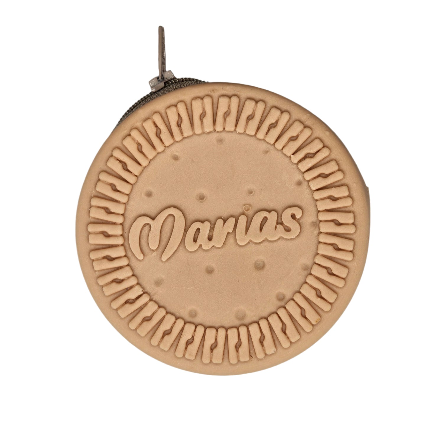 Coin purse designed like a cookie with 'Marias' branding on a white background